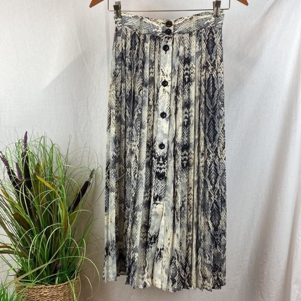 Zara Gray Snake Print Pleated Button Front Maxi S… - image 2